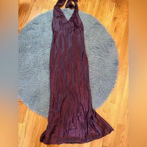 Vintage Eileen Kirby Purple Halter Silk Maxi Dress Size 12